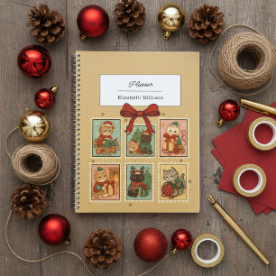 Vintage Stamps Christmas Cats Retro Holiday Cat  Planner