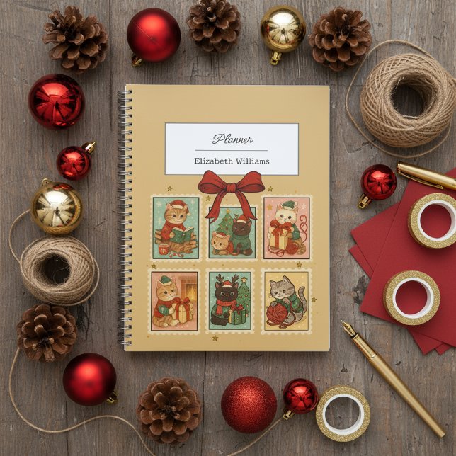 Vintage Stamps Christmas Cats Retro Holiday Cat  Planner (Creator Uploaded)