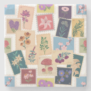 Vintage Stamps Collection,Retro Theme Stone Coaster