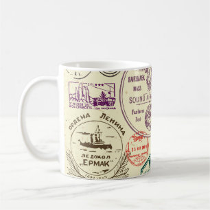 Vintage stamps, decorative document set. coffee mug