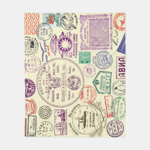 Vintage stamps, decorative document set. fleece blanket