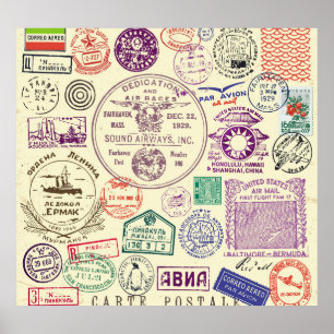 Vintage stamps, decorative document set. poster