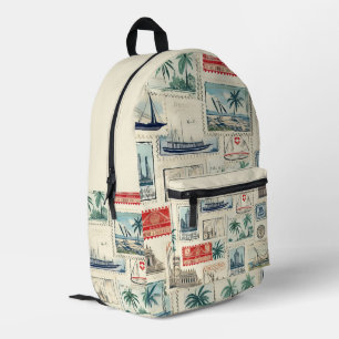 Vintage Stamps Printed Backpack