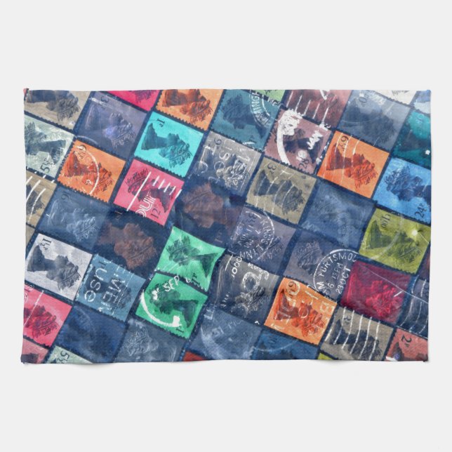 Vintage stamps tea towel (Horizontal)