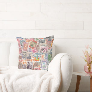 Vintage Stamps Travel Theme Decor Cushion