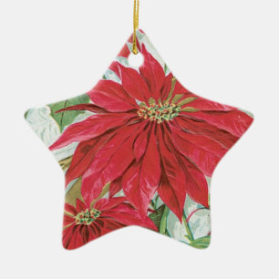 Vintage Star Poinsettia Ceramic Ornament