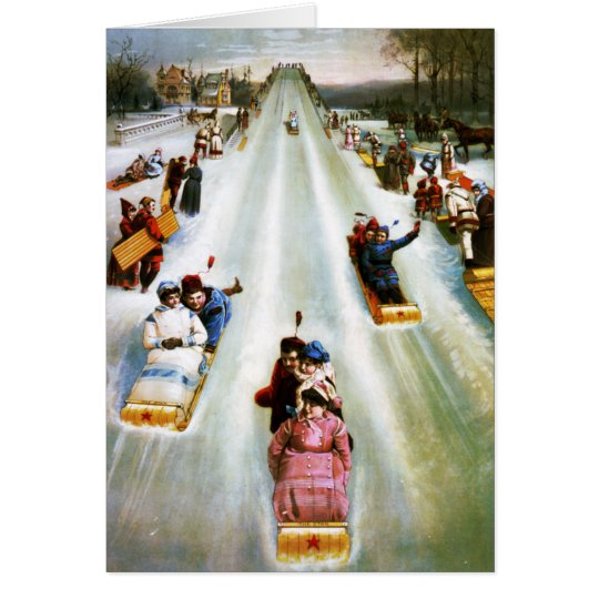 Vintage Star Tobogganing Day Card