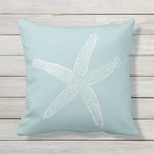Vintage Starfish Illustration Pastel Seafoam Blue Cushion