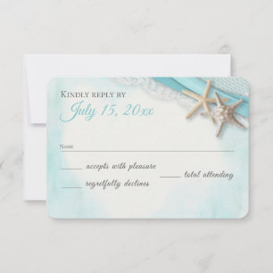 Vintage Starfish Lace and Ocean Blue Ribbon RSVP Card
