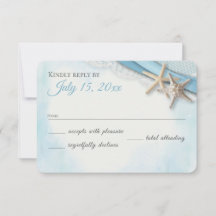Vintage Starfish Lace and Sky Blue Ribbon RSVP