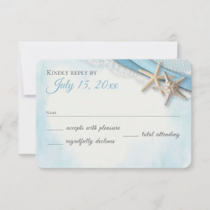 Vintage Starfish Lace and Sky Blue Ribbon RSVP Card