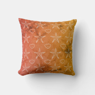 Vintage Starfish Seashell Sketch Pattern Cushion