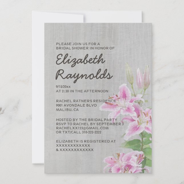 Vintage Stargazer Lily Bridal Shower Invitations (Front)