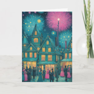 Vintage Starry Night Christmas Card Impressionist
