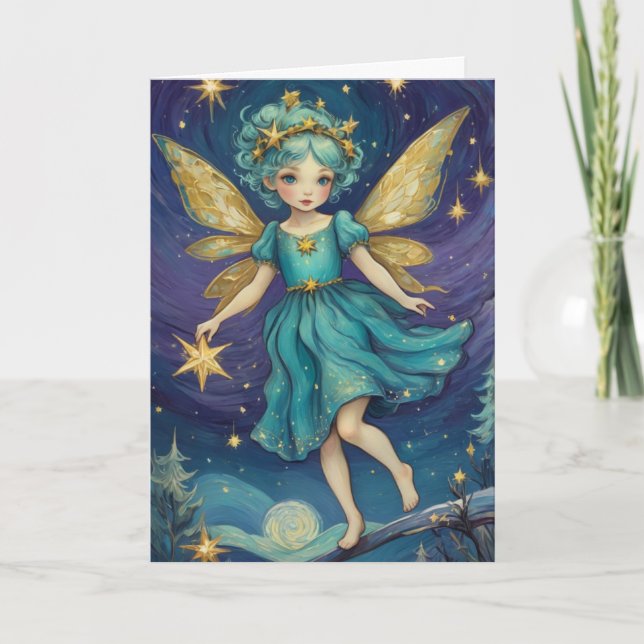 Vintage Starry Night Christmas Fairy Personalised Card (Front)