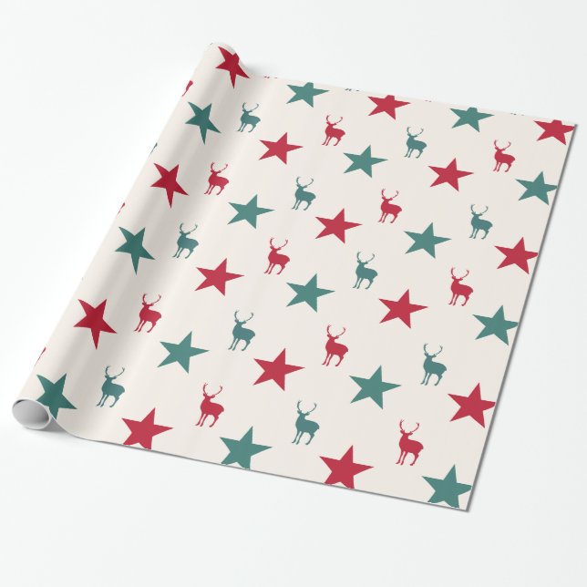 Vintage Stars and Reindeer Wrapping Paper (Unrolled)