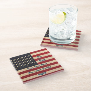 Vintage Stars and Stripes Weathered American Flag Glass Coaster