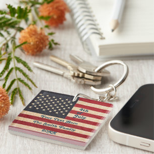 Vintage Stars and Stripes Weathered American Flag Key Ring