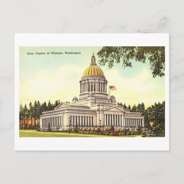 Vintage State Capitol in Olympia, Washington Postcard (Front)