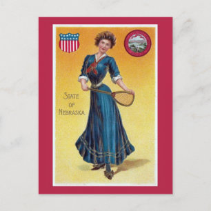 Vintage state girl Nebraska, tennis Postcard