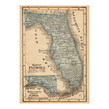 Vintage State of Florida Map 20x28 Poster