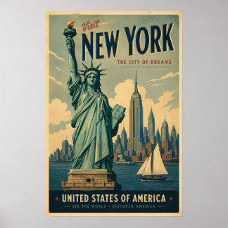 Vintage Statue of Liberty New York Travel Poster