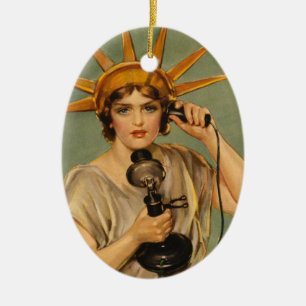 Vintage Statue of Liberty, WWI Patriotic War Ad Ceramic Tree Decoration