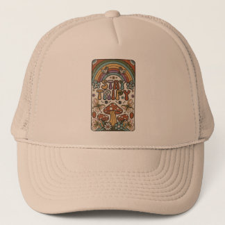 Vintage Stay tripy with hippie style Mushruooms Trucker Hat