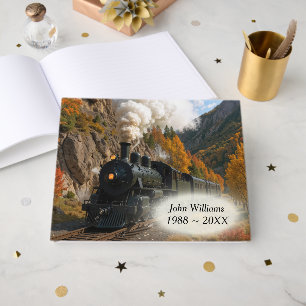 Vintage Steam Engine In an Autumn Mountain Valley Guest Book