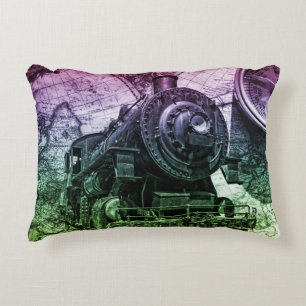 Vintage Steam Engine Locomotive Decorative Cushion