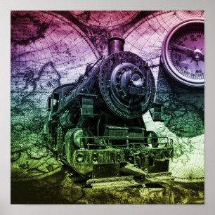 Vintage Steam Engine Locomotive Poster