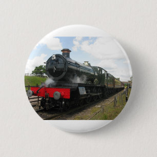 Vintage steam engine, old railway train 6 cm round badge
