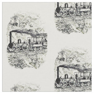 Vintage Steam Engine Train Line Drawing Fabric