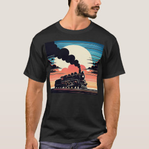 Vintage Steam Engine Train Locomotive Cool Sunset T-Shirt
