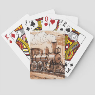 Vintage Steam Engine Train Sketch Playing Cards