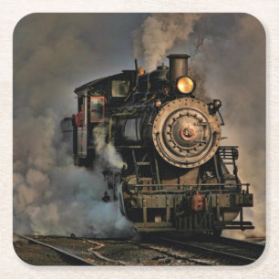 Vintage Steam Engine Train Square Paper Coaster