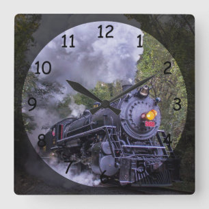 Vintage Steam Engine Train Square Wall Clock