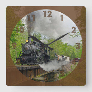 Vintage Steam Engine Train Square Wall Clock