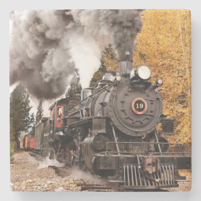 Vintage Steam Engine Train Stone Coaster (Front)