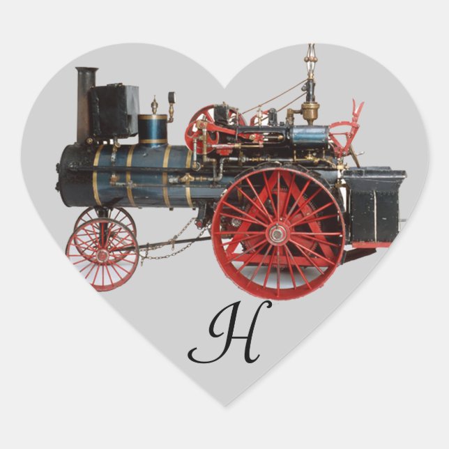 VINTAGE STEAM LOCOMOTIVE HEART MONOGRAM HEART STICKER (Front)