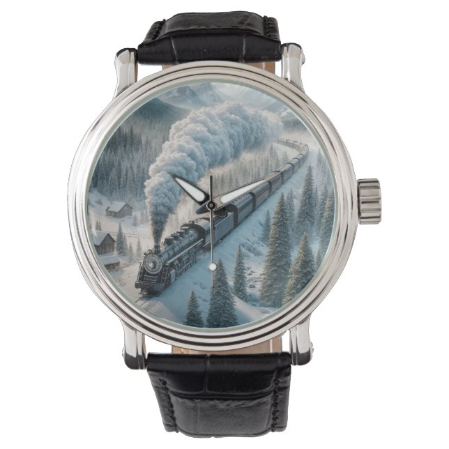 Vintage Steam Locomotive In Snowy Valley Watch (Front)