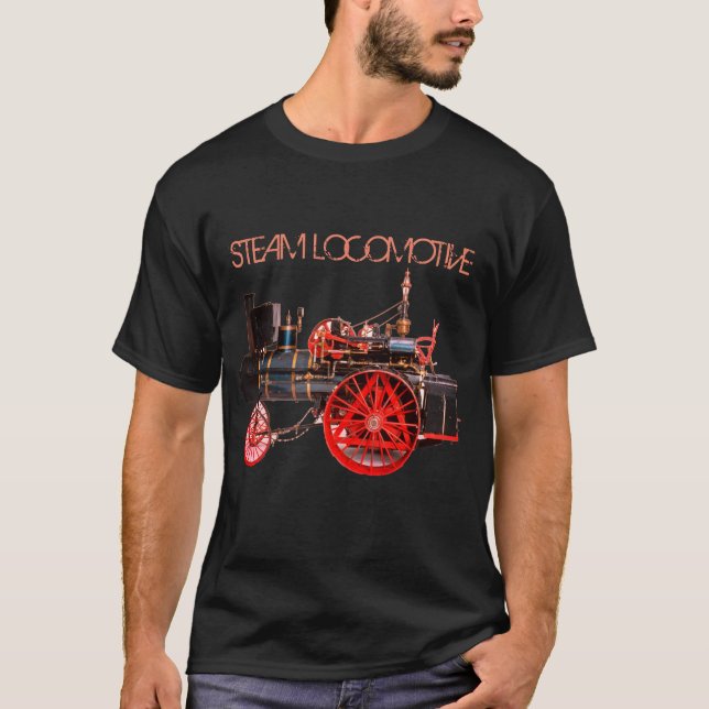 VINTAGE STEAM LOCOMOTIVE Red Black T-Shirt (Front)