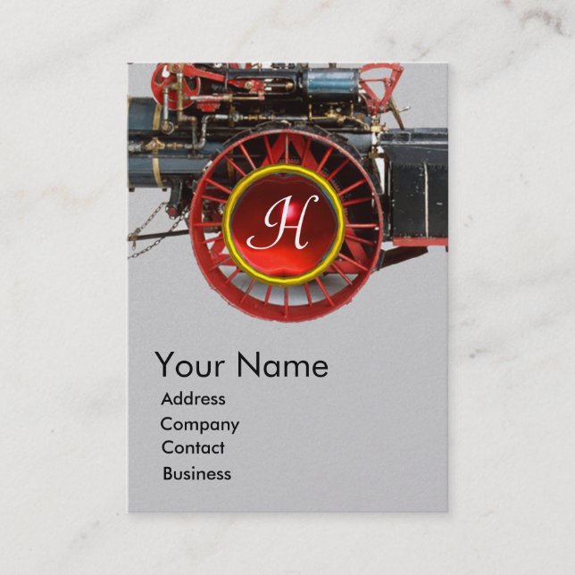 VINTAGE STEAM LOCOMOTIVE RUBY GEMSTONE MONOGRAM BUSINESS CARD (Front)