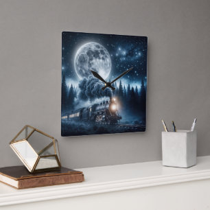 Vintage Steam Locomotive Square Wall Clock