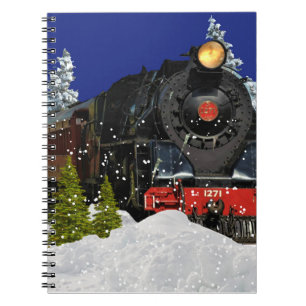 Vintage Steam Locomotive Train in Winter Snow Notebook