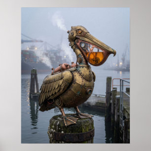 Vintage Steam Pelican Harbour Artwork  Poster