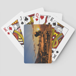 Vintage Steam Train at Sunset Engine CPRR  on Playing Cards