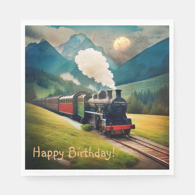 Vintage Steam Train Birthday Napkin (Front)