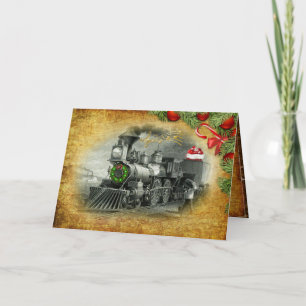 Vintage Steam Train Christmas Holiday Card