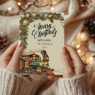 Vintage Steam Train Christmas Holiday Card